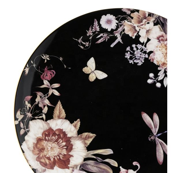 9 Inch Customized Dinnerware Set Porcelain Gold Rim Ceramic Dinner Plates Sets