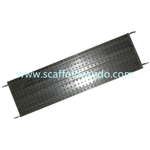 Quality 43.5mm 50mm hooks scaffolding galvanized catwalk steel plank metal board with hooks for frame ringlock scaffold system for sale