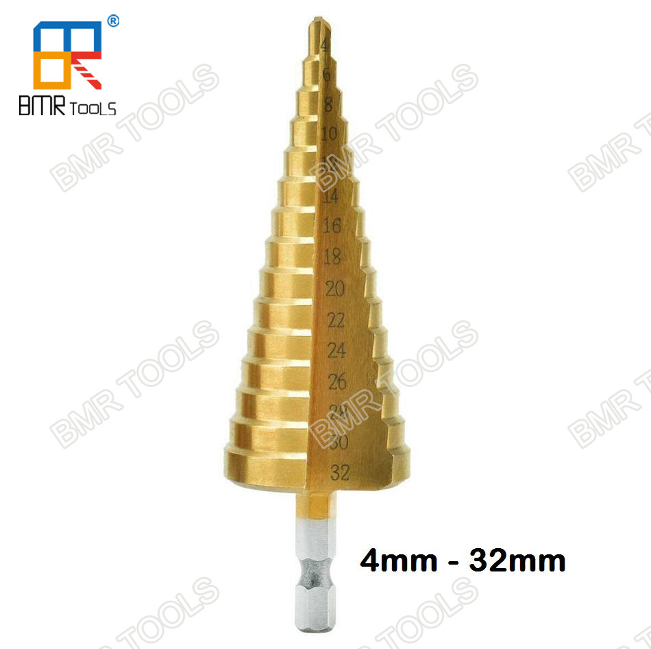 Wholesale BMR TOOLS 4-32mm straight flute hss step drill with helix shank for hole drilling from china suppliers