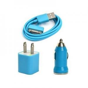 Wholesale USB AC Wall Charger and Car Charger+Data Cable for Apple iPod Touch or iPhone4 4S 4G Blue from china suppliers