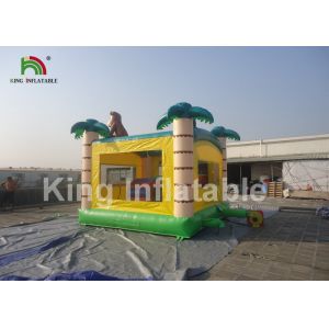 Palm Tree Yellow Inflatable Kids Jumping Castle With Step And Mesh