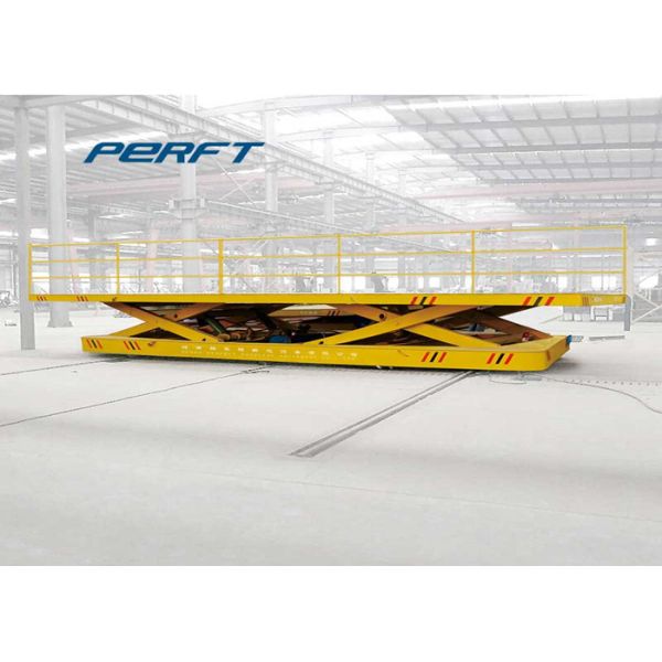 scissor hydraulic lifting electric rail transfer cart for warehouse material