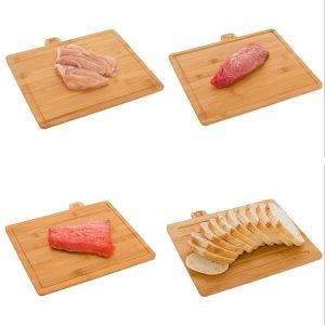 Eco-Friendly Solid Bamboo Square Chopping Board Set With Stand For Kitchen