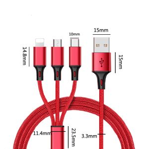 Mobile 3 In 1 Braided Charging Cable Micro Usb Type C Iphone Connectors
