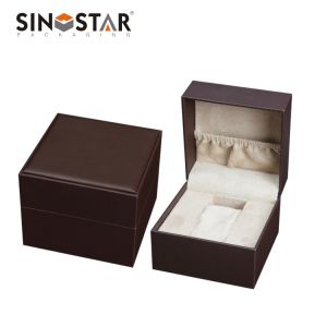 China Leather Watch Box with UV Surface Disposal Beig Velvet Inside Material OEM Order Accepted on sale