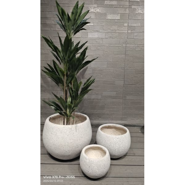 Neutral Beige Natural Speckled Stone Mimic Design Round Fiber Clay Lightweight Planting Pot