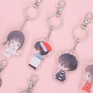 Customized Cartoon Character Acrylic Keychain with Metal Ring Silk Screen