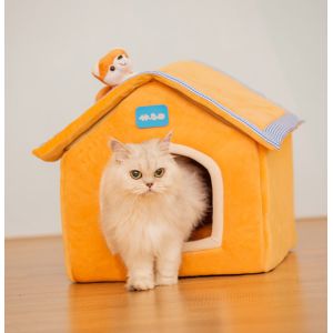 Pink Orange Cat Sleeping House For Cat & Dog Beds With Soft Pillow