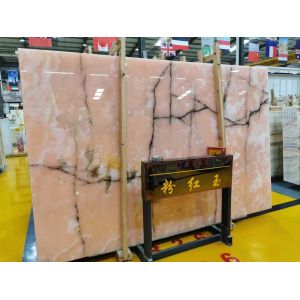 Transparent Afghan Pink Jade Onyx Slab With Brown Veins