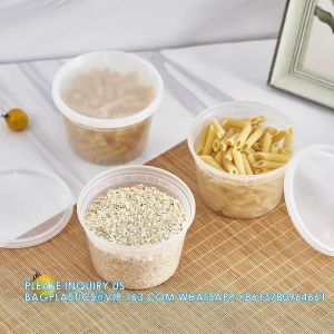 16oz. Plastic Deli Food Storage Containers With Plastic Lids, Disposable Togo