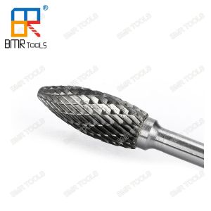 China 6mm Shank Tungsten Solid Carbide Flame Shape Type H Rotary Burrs Double thread on sale