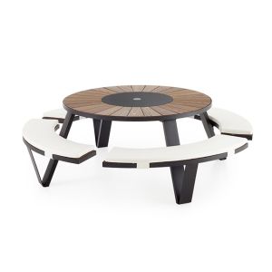 High End D1800*H780mm Round Picnic Table Set With Cushion