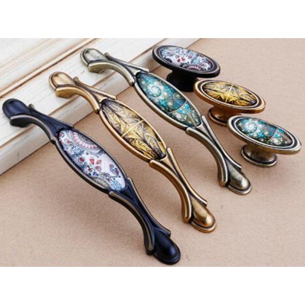 Gold Plated Ceramic Kitchen Cabinet Knobs / Closet Porcelain Handles T Bar Pulls Furniture Fittings