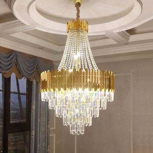 E12 Rustproof Modern Crystal Lobby Chandelier Brushed Gold Dining Room