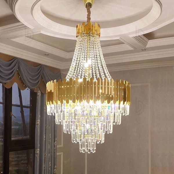 E12 Rustproof Modern Crystal Lobby Chandelier Brushed Gold Dining Room