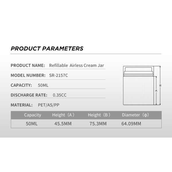 Customized Empty PET Material Refillable Airless Cosmetic Jar With Inner Recyclable PP Bottle