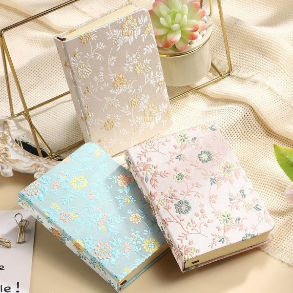 Customizable A6 Retro Vintage Flower Fabric Hardcover Notebook School Student
