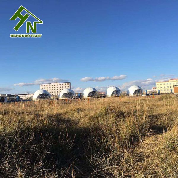 Cold Winter Half Sphere Geodesic Dome Tent With Stove High Snow Load Steel Frame
