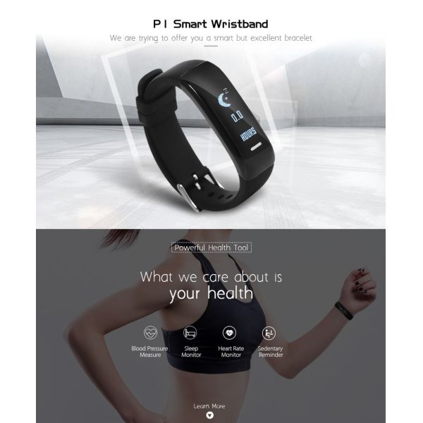 P1 Smartband Watches Blood Pressure Bluetooth Smart Bracelet Heart Rate Monitor Smart Wristband Fitness for iOS Android