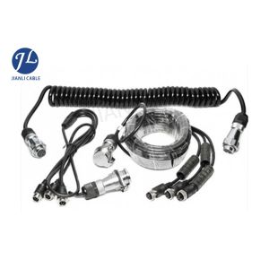 Coiled 7 Pin Trailer Vision Systems Cable With Plastic Plug For 3 Camera Video
