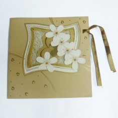 Wholesale 3D Flower Online greeting Laminated Card Printing Service with Golden Ribbon for Gift from china suppliers