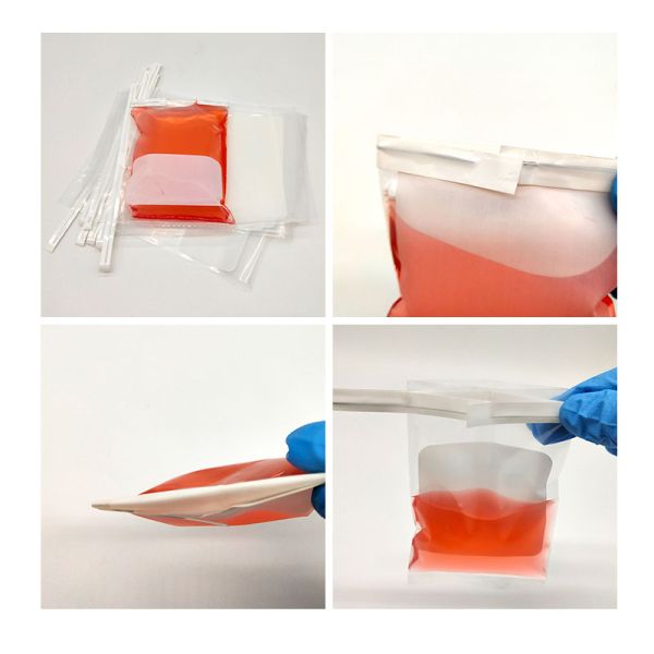 Sterile sampling bags with wire and white marking areas