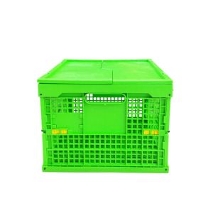 Customized Green PP Plastic Folding Crate Mesh Body + Solid Bottom