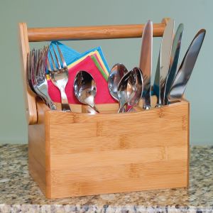 Wholesale bamboo utensil caddy with folding handle from china suppliers