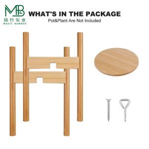 Adjustable Bamboo Flower Pot Stand With Tray For Balcony