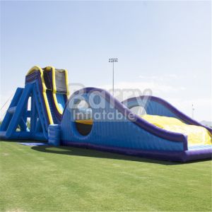 China Blue Dry And Wet Slides , Inflatable Drop Kick Slide With Double Lanes For Amusement Park on sale