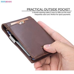 GENUINE LEATHER Men Front Pocket Wallet with Bifold Money Clip and Solid Pattern