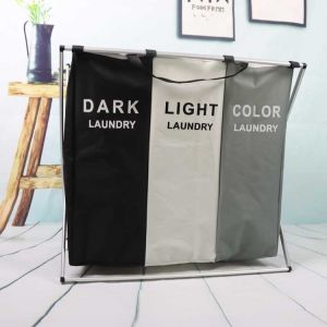 Breathable Divided Laundry Hamper With 3 Compartment Washable Sortable Oxford