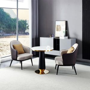 Round Negotiation Table With Marble Top And Stainless Steel Frame