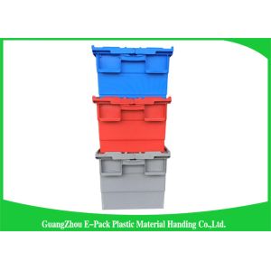 Nestable heavy duty plastic storage containers with attached lids stackable