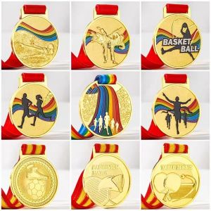 Custom Sport Medal with Enamel Color Ribbon Attachment and Antique Finish for