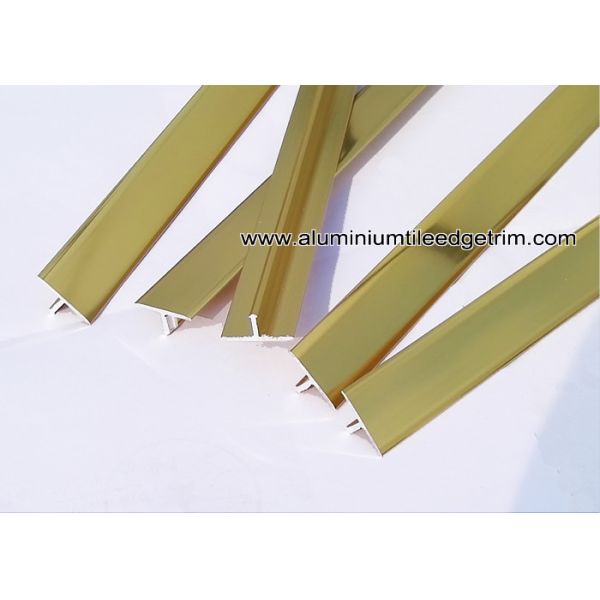 Quality OEM Aluminium Tile Edge Trim  , T20 Shiny Translucent Gold T Shaped Aluminium Splint For Backwall Tile Edge for sale