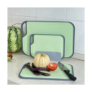 Square Plastic Chopping Board Set of 3 with Non-Slip Feet and Deep Drip Juice
