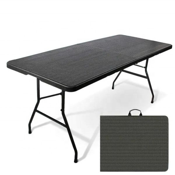 Plastic Table Folding Style Imitated Rattan Lightweight Portable Camping Picnic