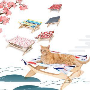 Elevated Cat Beds Cat Hammock Blanket Beds Wooden Detachable Frame Square