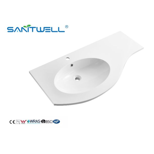 Quality Customized SWS1100L Large Size Left Hand Stone Resin Basins Glossy White inside Round Washing Hand Basins For Hotel for sale