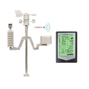 Wireless Solar Powered Weather Station Black And Silver Wind Direction