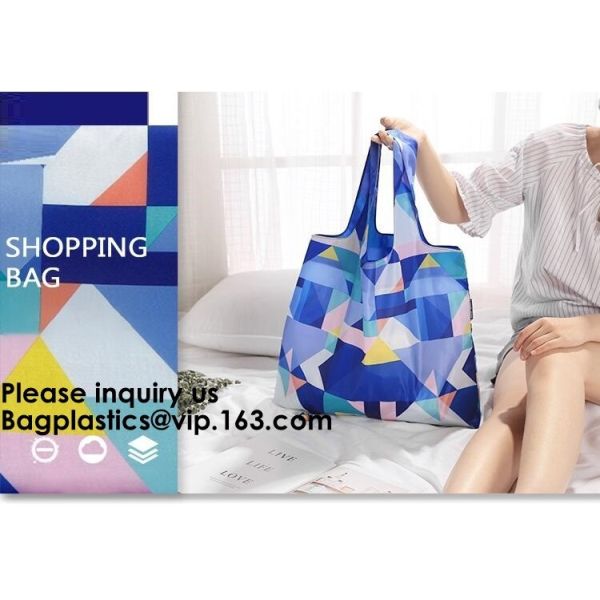 Quality Promotional Reusable Custom Design Colorful Polyester Folding Tote Shopping Bag,Portable Recycled Polyester Nylon Reusab for sale
