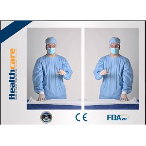China Sterile Disposable Protective Gowns Nonwoven Gowns With Knitted Cuff Medical Blue on sale