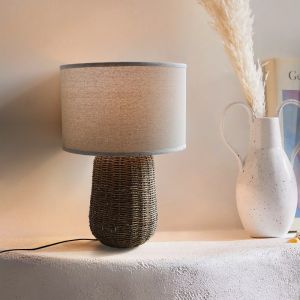 Sustainable Rattan Table Lamp , Durable Rattan Bedside Light Switch Control