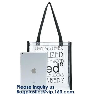 Clear PVC Tote Bag With Nylon Handles And Fabric Trim,Clear PVC cosmetic zipper