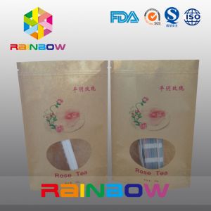 China Laminated Foil Customized Kraft Paper Bag / Snack Bag Packaging Stand Up With Window on sale