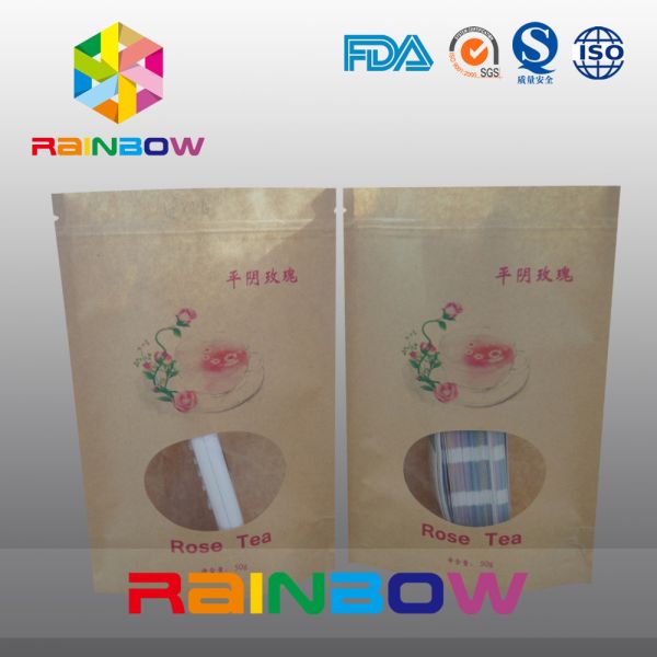 Laminated Foil Customized Kraft Paper Bag / Snack Bag Packaging Stand Up With