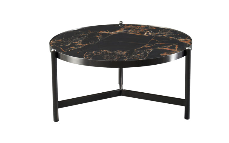 Grandeur Trident Marble Ceramic Coffee Table Black Titanium Base