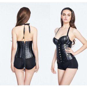 NANBIN XXL 3 Hooks Black Leather Underbust Corset Plus Size