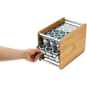 Wholesale 35 Pod Storage Bamboo Coffee K-cups Pods Organizer Display Rack with Three-layer Design from china suppliers